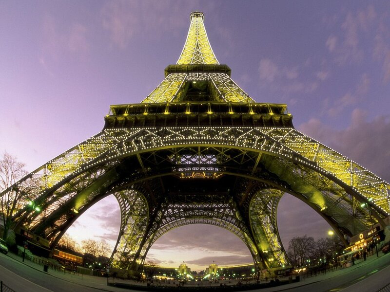 Eiffel Tower at Dusk — Purple, Dramatic, Sunset, Photograph, Sky
