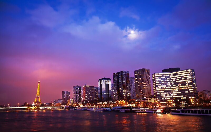 Eiffel Tower at Dusk — Purple, Dramatic, Sunset, Photograph, Skyscraper