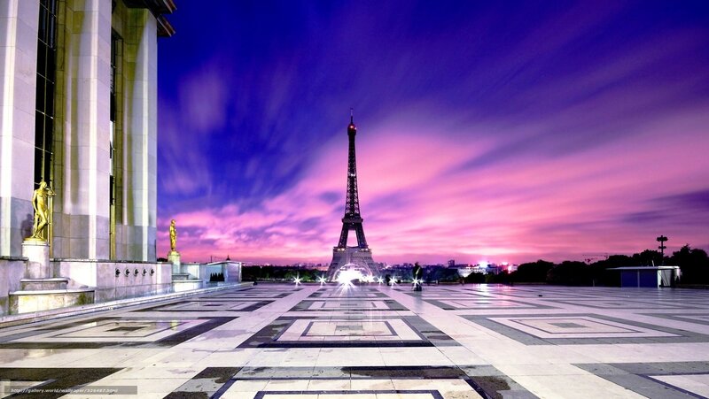 Eiffel Tower at Dusk — Purple, Dramatic, Sunset, Photograph, Statue