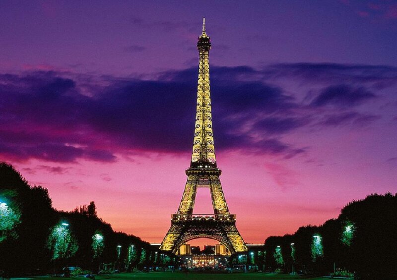 Eiffel Tower at Dusk — Purple, Dramatic, Sunset, Photograph