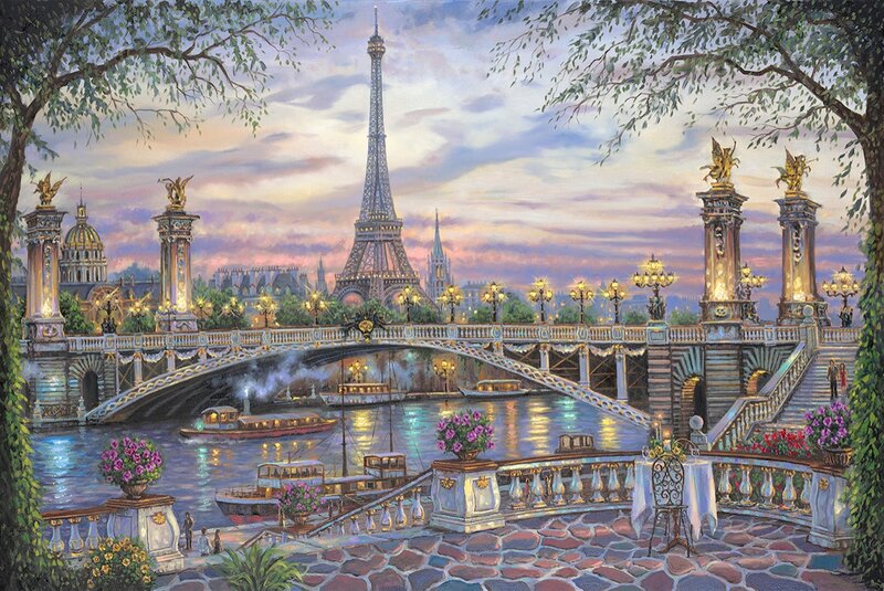 Eiffel Tower at Dusk — Purple, Serene, Sunset, Painting