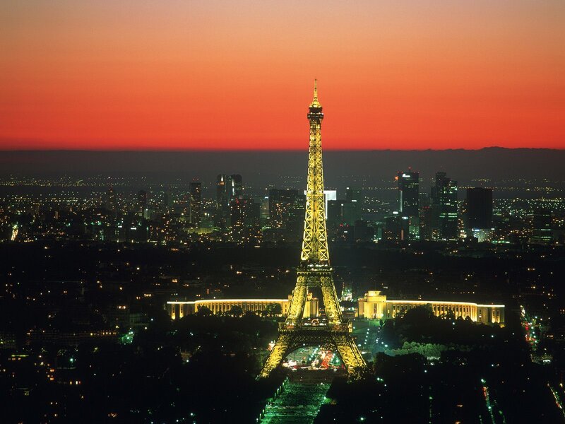 Eiffel Tower at Dusk — Red, Dramatic, Sunset, Photograph