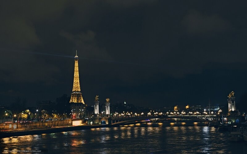 Eiffel Tower at Night — Black, Dark, Photograph