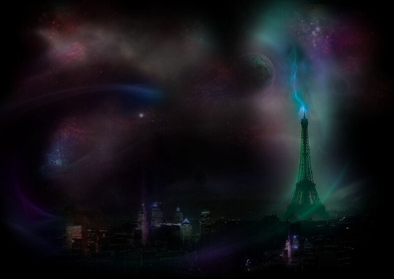 Eiffel Tower at Night — Black, Dramatic, Digital Art