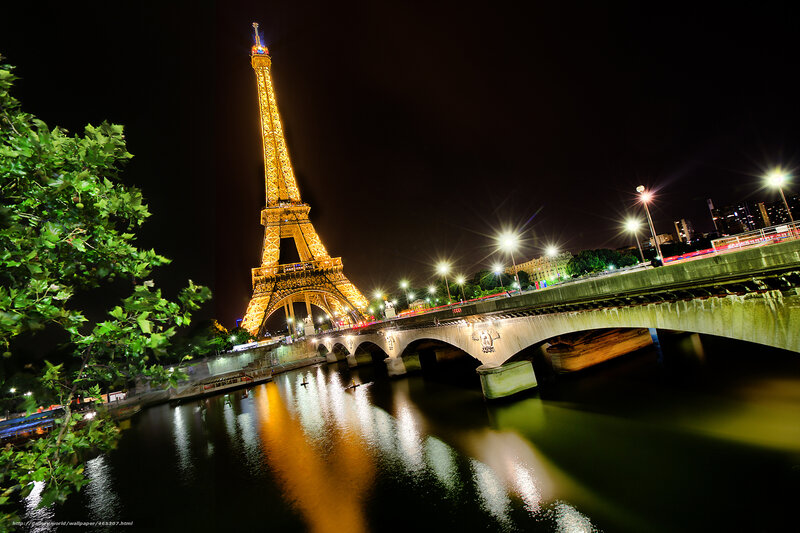 Eiffel Tower at Night — Black, Dramatic, Photograph, Bridge, River