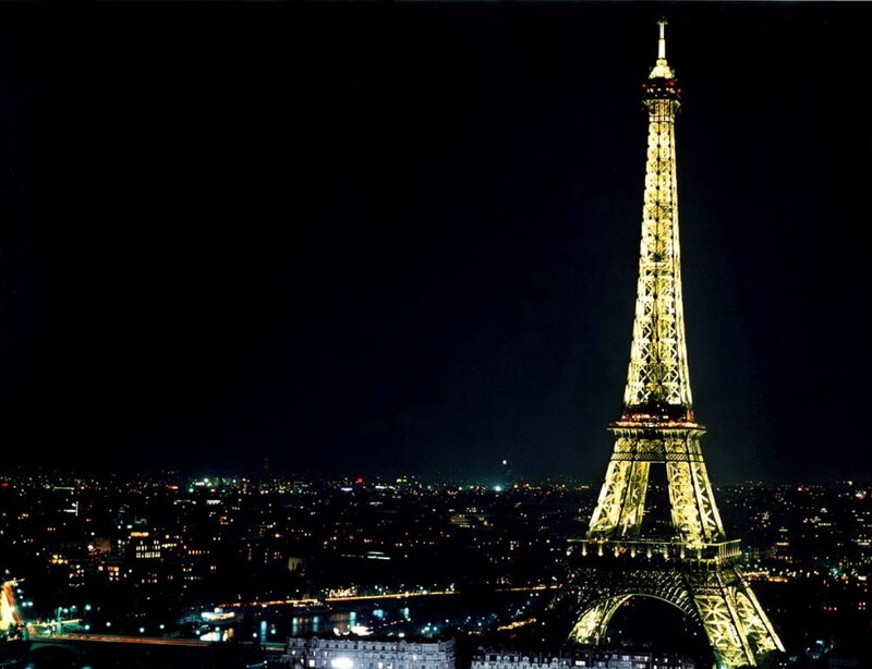 Eiffel Tower at Night — Black, Dramatic, Photograph, City Lights, Buildings