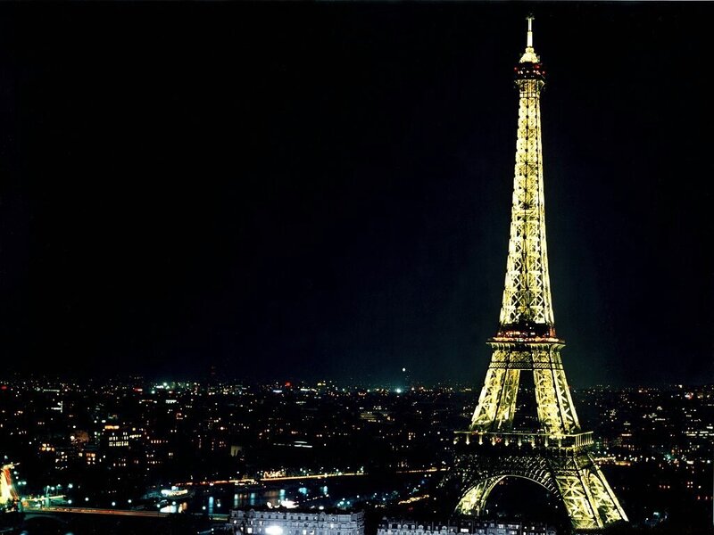 Eiffel Tower at Night — Black, Dramatic, Photograph, City Lights, Night Sky, Seine River