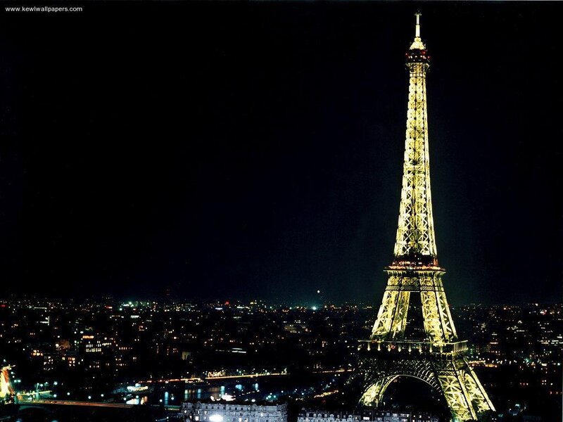 Eiffel Tower at Night — Black, Dramatic, Photograph, City Lights, Night Sky, Yellow
