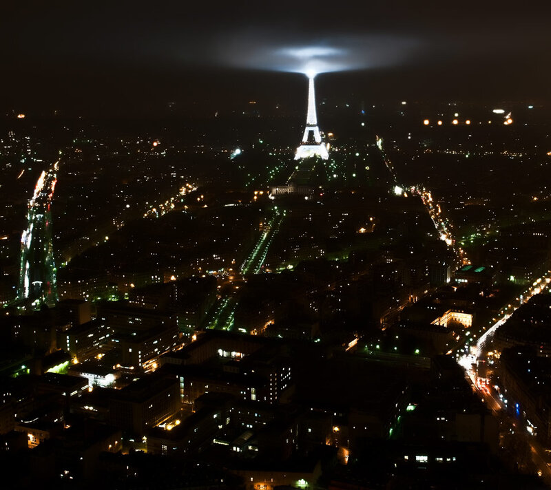 Eiffel Tower at Night — Black, Dramatic, Photograph, City Lights, Sky