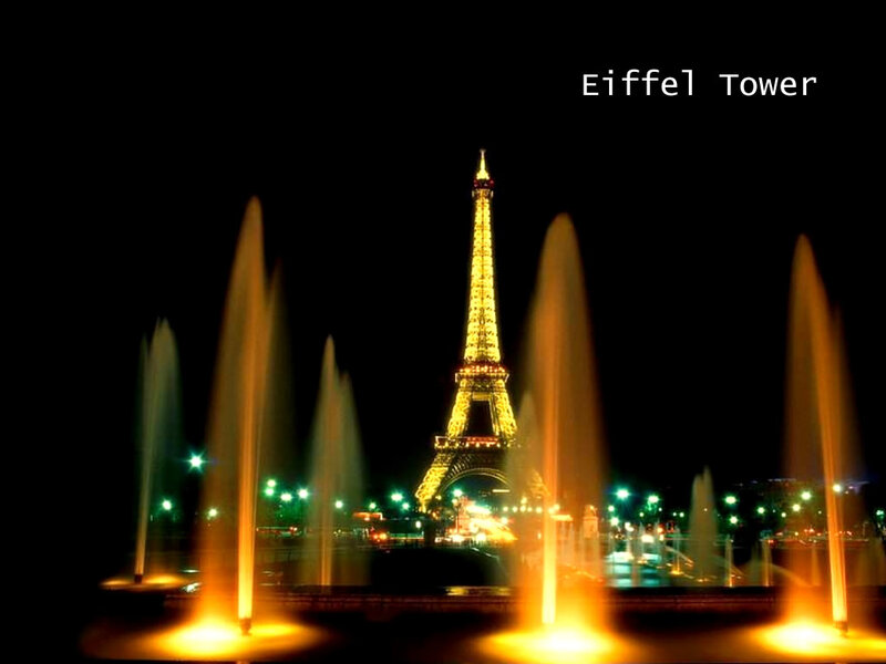 Eiffel Tower at Night — Black, Dramatic, Photograph, Fountain