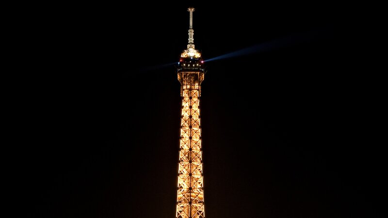 Eiffel Tower at Night — Black, Dramatic, Photograph, Light Beam