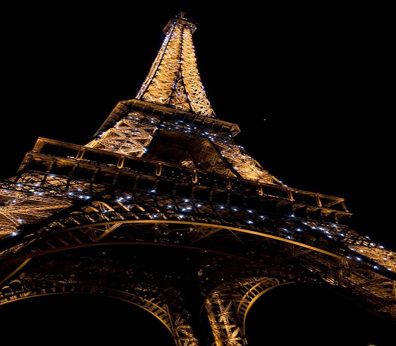Eiffel Tower at Night — Black, Dramatic, Photograph, Lights