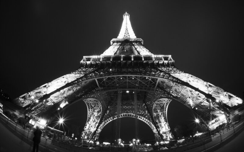 Eiffel Tower at Night — Black, Dramatic, Photograph, Night Sky, Fence