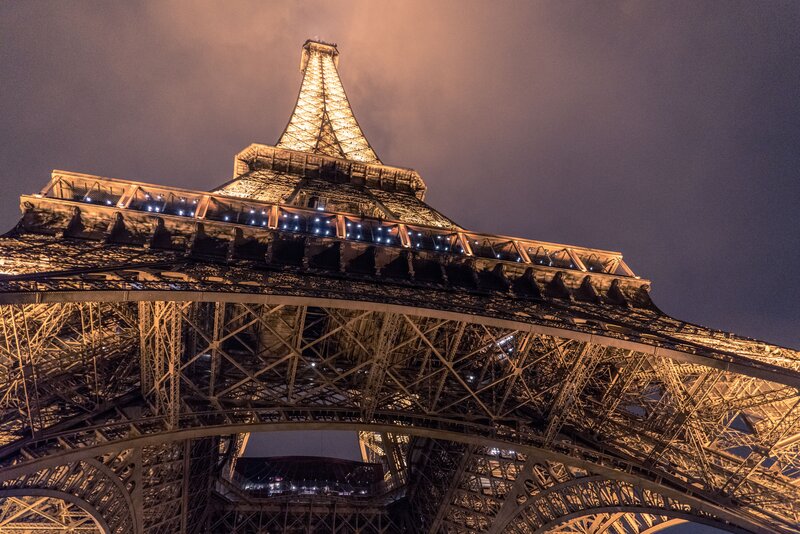 Eiffel Tower at Night — Black, Dramatic, Photograph, Night Sky, Lights, Structure