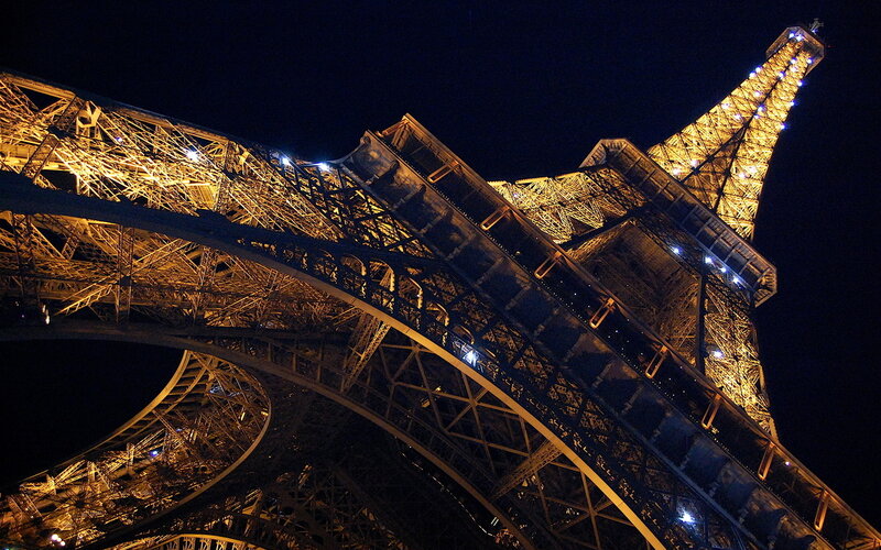 Eiffel Tower at Night — Black, Dramatic, Photograph, Night Sky