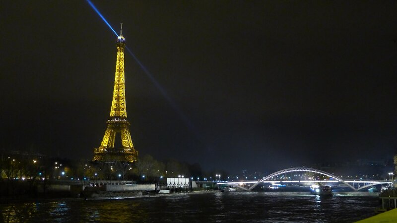Eiffel Tower at Night — Black, Dramatic, Photograph, Seine River