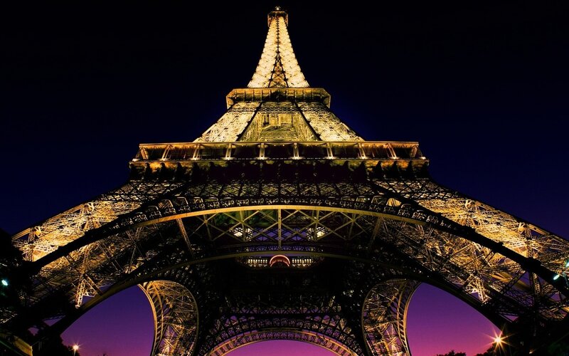 Eiffel Tower at Night — Black, Dramatic, Photograph