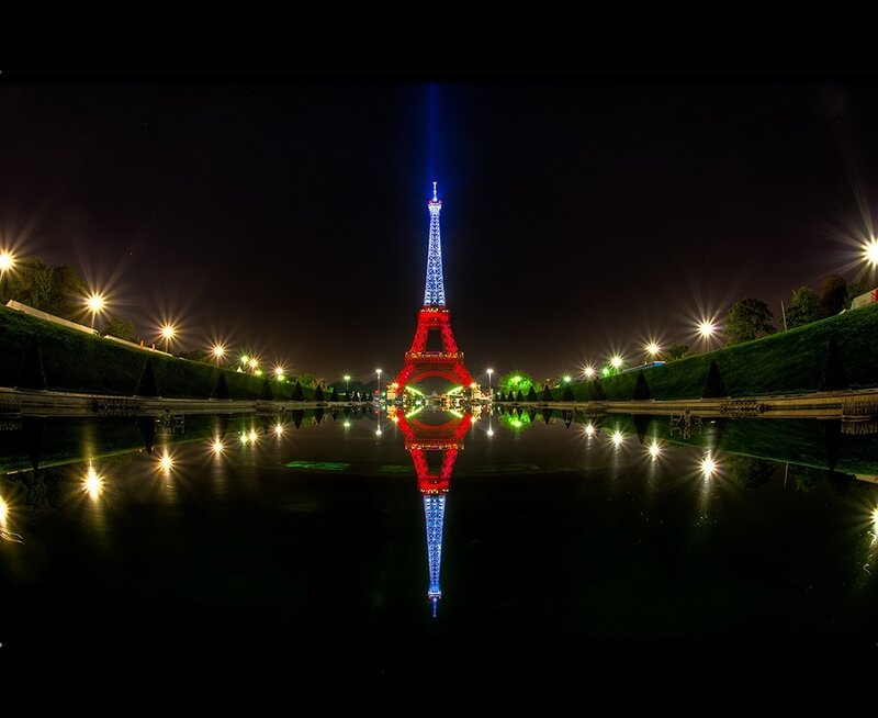 Eiffel Tower at Night — Black, Dramatic, Photograph, Water