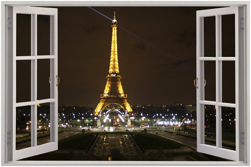 Eiffel Tower at Night — Black, Dramatic, Photograph, Window