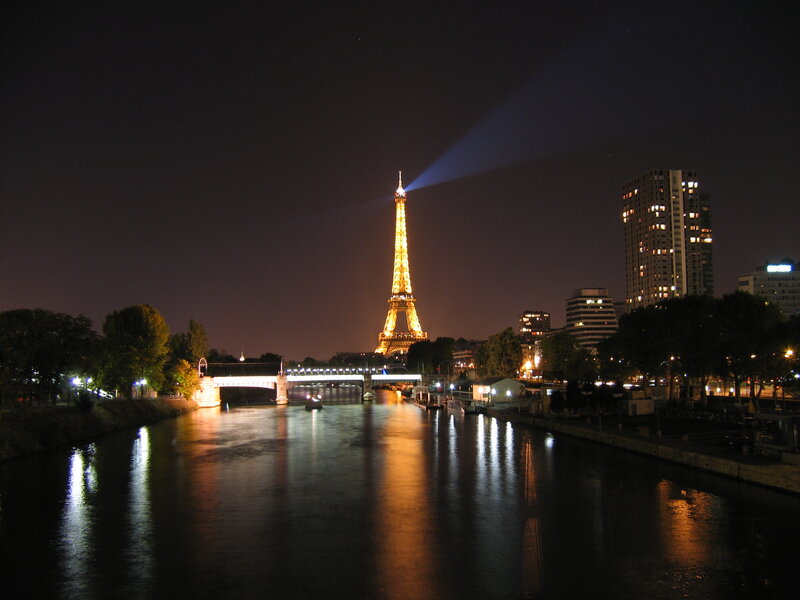 Eiffel Tower at Night — Black, Serene, Photograph, River