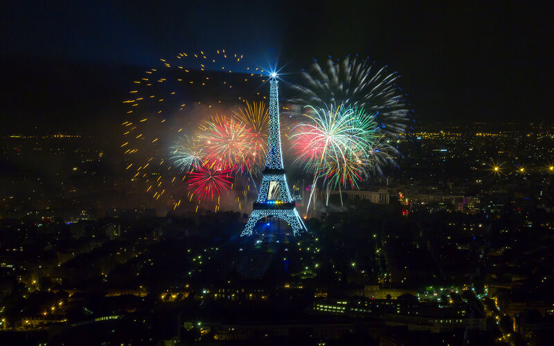 Eiffel Tower at Night — Blue, Celebratory