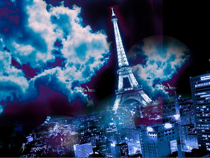 Eiffel Tower at Night — Blue, Dramatic, Digital Art, Cityscape