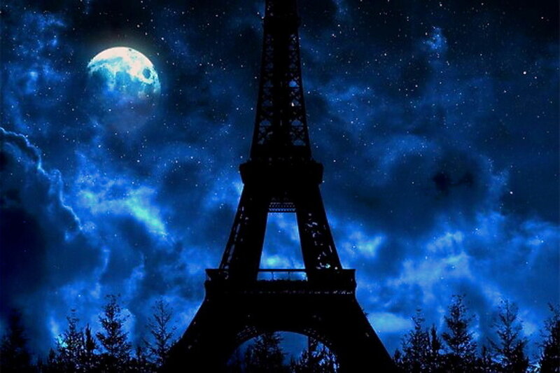 Eiffel Tower at Night — Blue, Dramatic, Digital Art