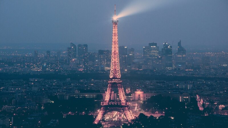 Eiffel Tower at Night — Blue, Dramatic, Photograph, City Skyline, Lights