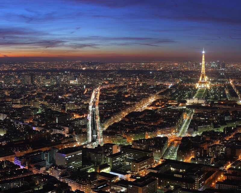 Eiffel Tower at Night — Blue, Dramatic, Photograph, Cityscape, Buildings