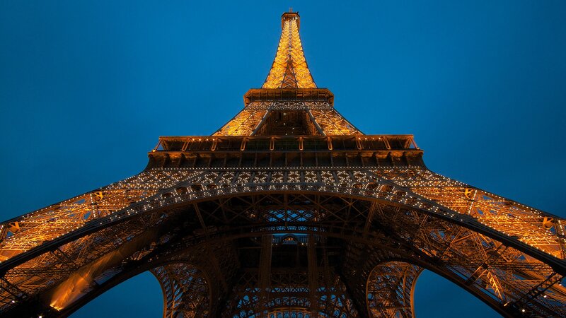 Eiffel Tower at Night — Blue, Dramatic, Photograph, Lights
