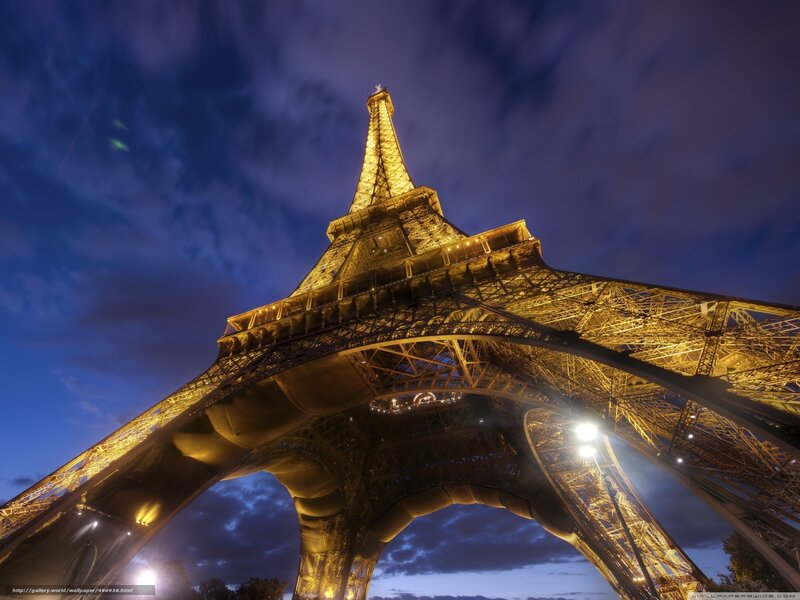 Eiffel Tower at Night — Blue, Dramatic, Photograph, Night Sky, Clouds
