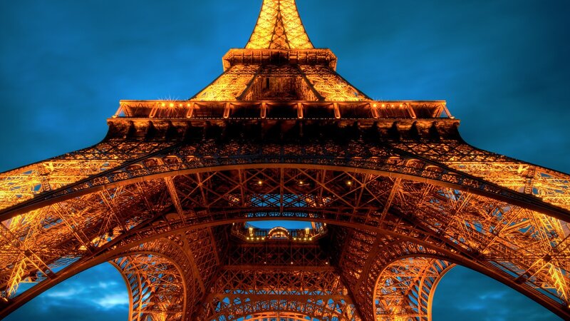 Eiffel Tower at Night — Blue, Dramatic, Photograph, Night Sky, Lights