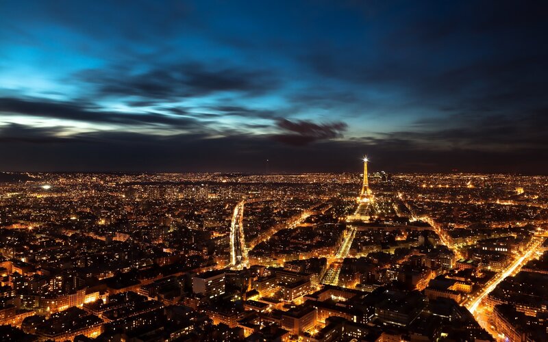 Eiffel Tower at Night — Blue, Dramatic, Photograph