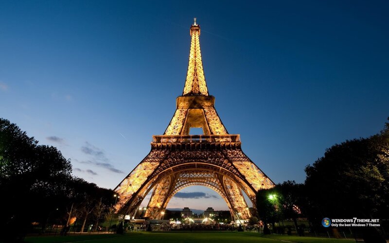 Eiffel Tower at Night — Blue, Dramatic, Photograph, Trees, Sky, Lights