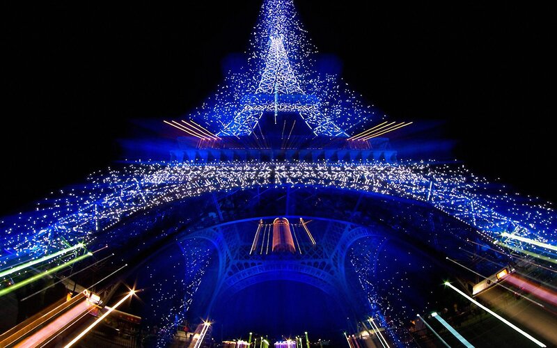 Eiffel Tower at Night — Blue, Festive