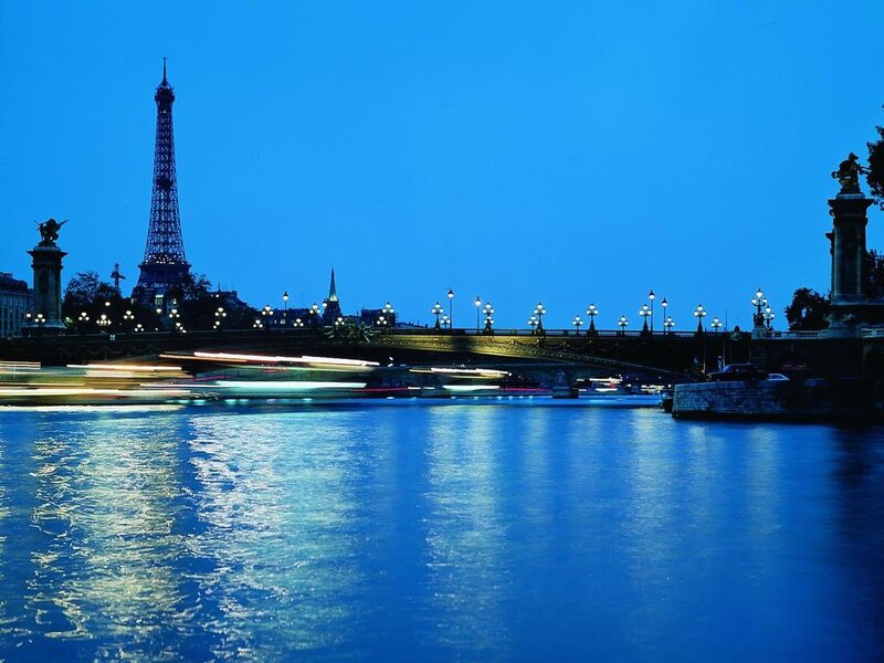 Eiffel Tower at Night — Blue, Serene, Photograph, Bridge