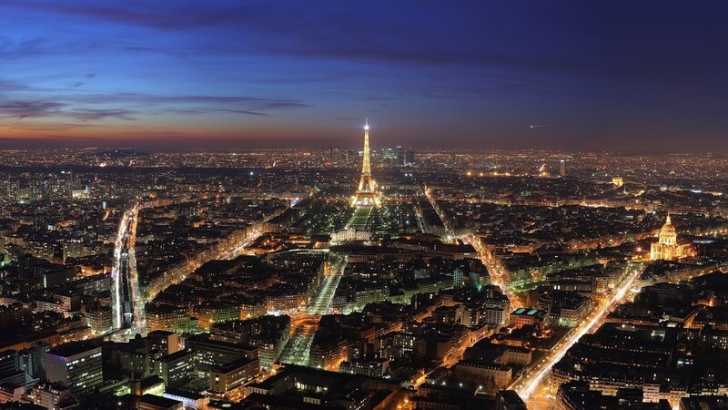 Eiffel Tower at Night — Blue, Serene, Photograph, City Lights, Buildings