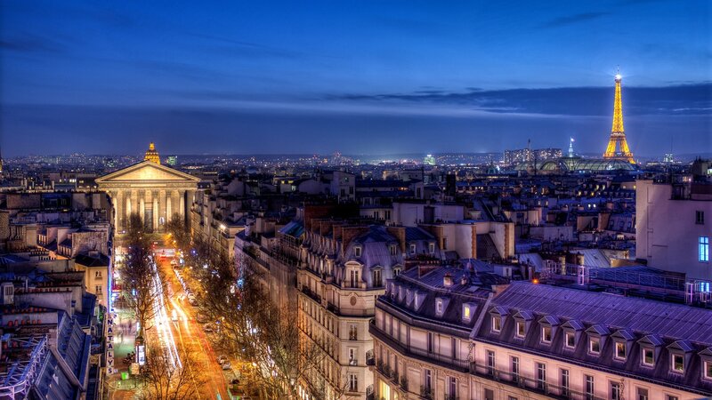 Eiffel Tower at Night — Blue, Serene, Photograph, Cityscape, Buildings