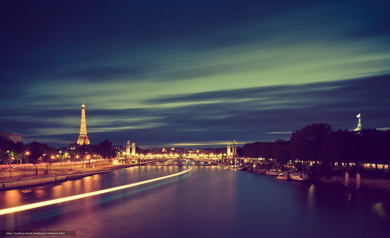 Eiffel Tower at Night — Blue, Serene, Photograph, River, Bridge