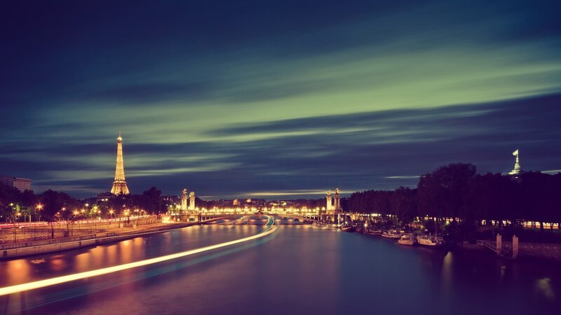 Eiffel Tower at Night — Blue, Serene, Photograph, River