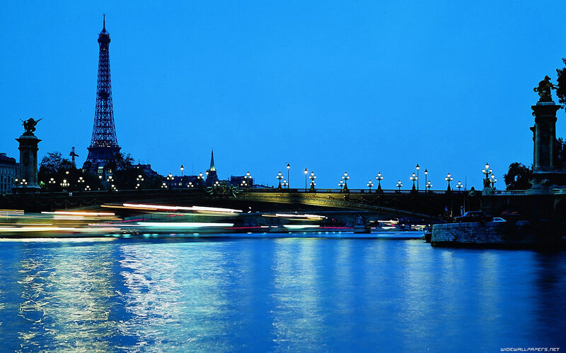 Eiffel Tower at Night — Blue, Serene, Photograph