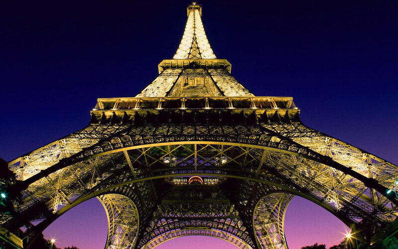 Eiffel Tower at Night — Purple, Dramatic, Photograph, Night Sky