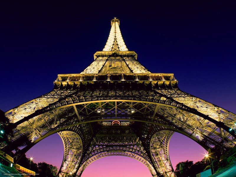 Eiffel Tower at Night — Purple, Dramatic, Photograph