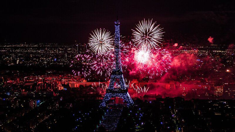 Eiffel Tower at Night — Red, Festive