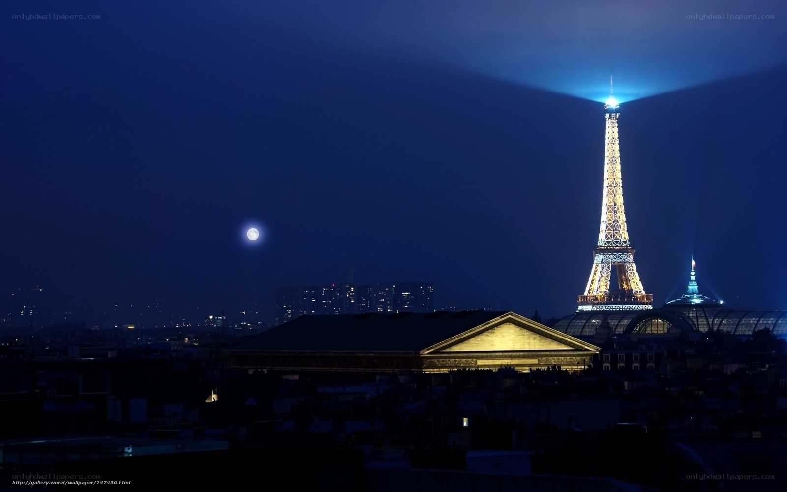 Eiffel Tower at night with moon
