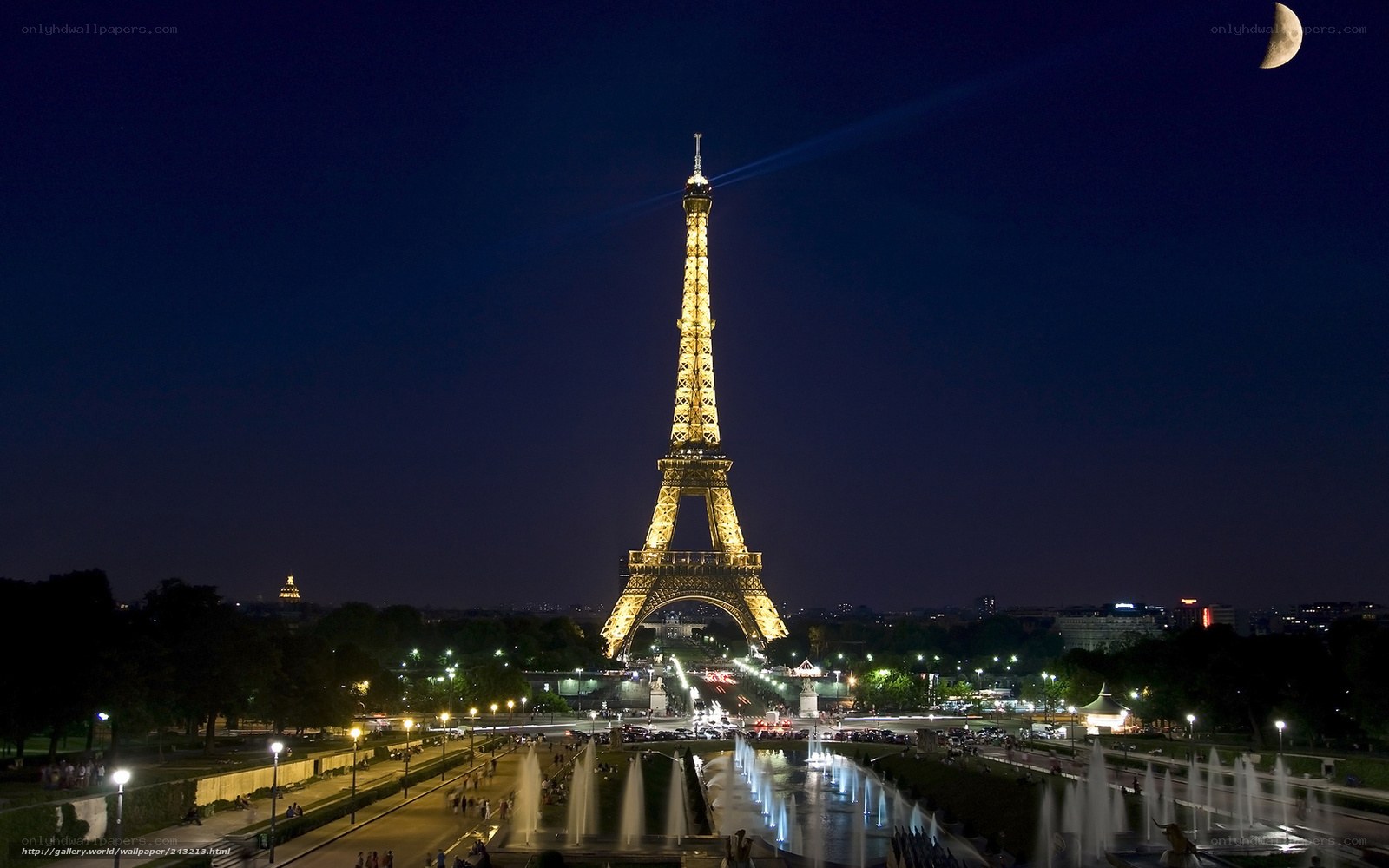 Eiffel Tower at night with moon