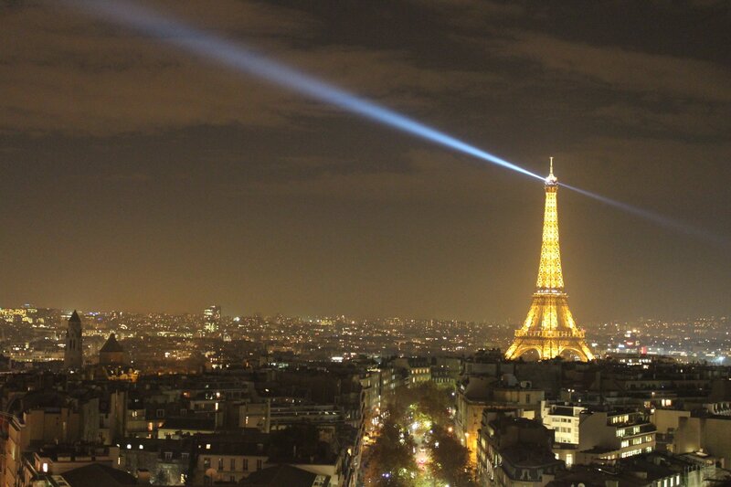 Eiffel Tower at Night — Yellow, Dramatic, Photograph, Cityscape, Spotlight