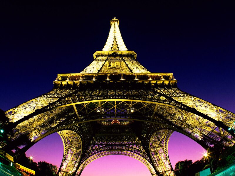 Eiffel Tower at Night — Yellow, Dramatic, Photograph, Night Sky