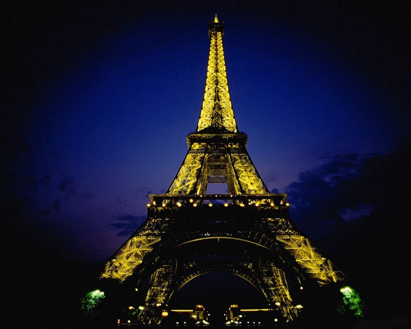 Eiffel Tower at Night — Yellow, Dramatic, Photograph, Sky