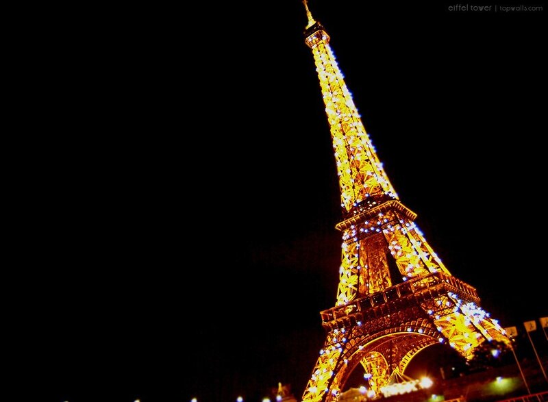 Eiffel Tower at Night — Yellow, Dramatic, Photograph